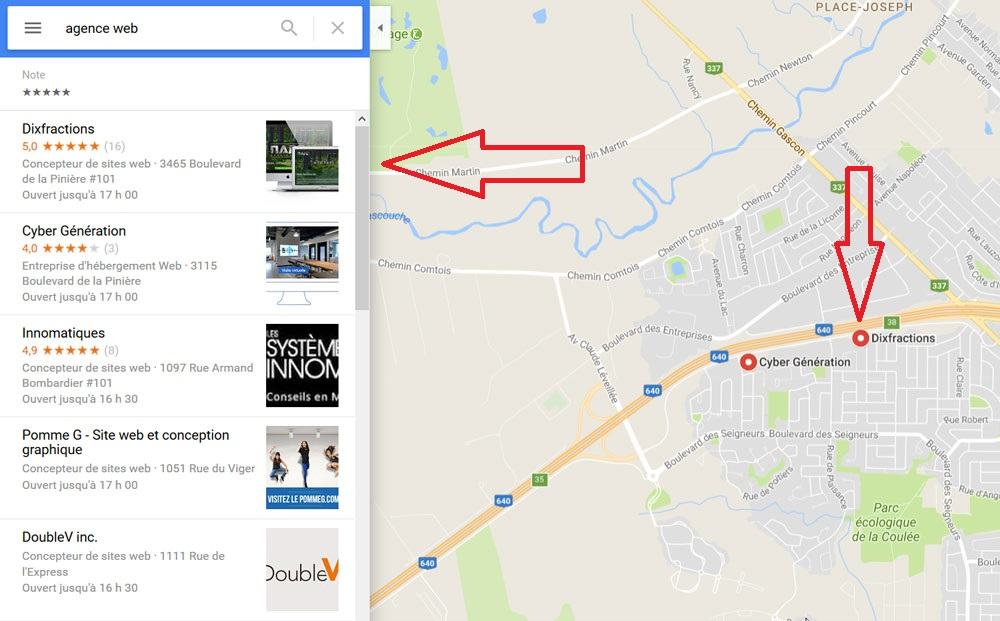 Référencement Montréal recherche Google Map Dixfractions