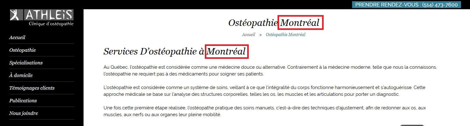 SEO Montréal ostéopathe Montréal